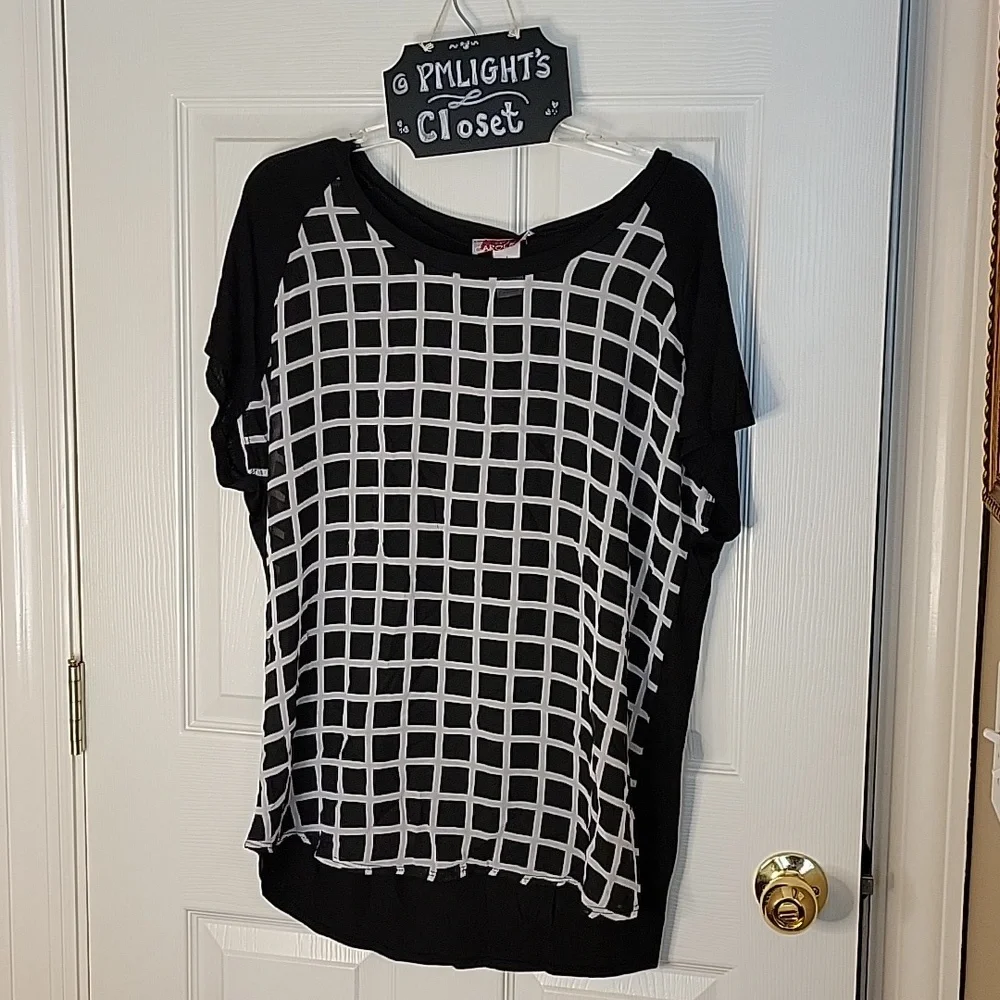 Carol Rose XL Blouse Black White New Cap Sleeve